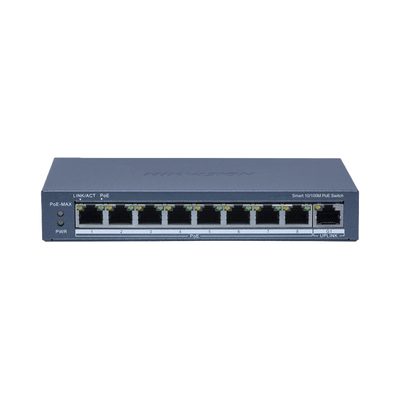 Switch PoE+ / Administrable / 8 Puertos 10/100 Mbps PoE+ / 1 Puerto 100 Mbps Uplink / PoE hasta 250 metros / 60 W