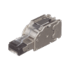 Plug RJ45 Blindado, Instalación Recta, Terminación en Campo Certificable, Compatible con Cat5e, Cat6 y Cat6A, Color Plata, Paquete de 10 Piezas, Incluye herramienta.