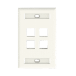 Placa de Pared Vertical, Salida Para 4 Puertos Keystone, Con Espacios Para Etiquetas, Color Banco Mate