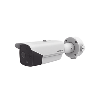 Bala IP Dual / Térmica 6.2 mm (160 x 120) / Óptico 8 mm (4 Megapixel) / DETECCIÓN DE PERSONAS 183 m /40 mts IR / Micro SD 32 GB Incluida / Exterior IP67 / PoE / Termométrica / Detección de Temperatura / Sirena y Luz Inte