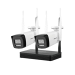 KIT 2 Cámaras Bala 2 Megapíxeles / 1 Grabadora Wi-Fi / Hasta 512 GB de Almacenamiento (No Incluye Memoria SD) / Incluye Fuente y Cable RJ45