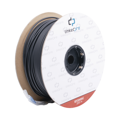 Carrete de Fibra Óptica Monomodo con conectores SC-SC Duplex, Reforzada con Kevlar, de 200 metros