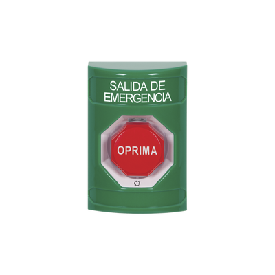 Botón de Salida de Emergencia en Español, Acción Mantenida, Girar para Restablecer y LED Multicolor