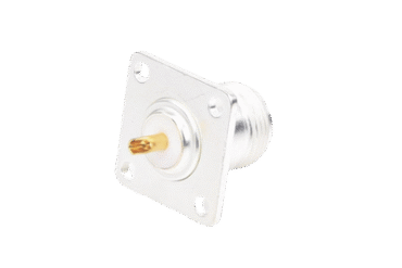 Conector N Hembra para Montaje Frontal en Panel con 4 Perforaciones a 18 mm, Plata/ Oro/ Teflón.