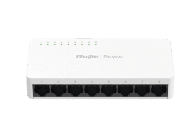 Switch non-PoE de 8 puertos 10/100/1000 Mbps no administrable, visible en Ruijie Cloud, con alta fiabilidad de red