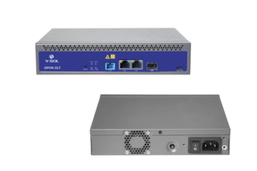 OLT de 1 puerto GPON con 3 puertos Uplink (2 puertos Gigabit Ethernet + 1 puerto SFP/SFP+), hasta 128 ONUS, con ventilador incluido